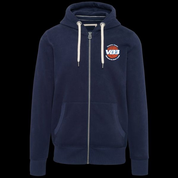 Sweat-shirt vintage zippé à capuche couleur Marine Vintage - Homme